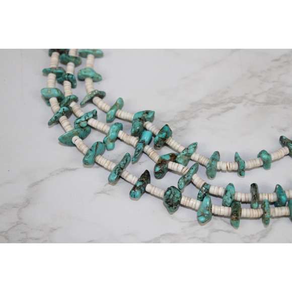 Vintage Navajo Turquoise Nugget and Coral 3 Strand Necklace - Picture 5 of 7